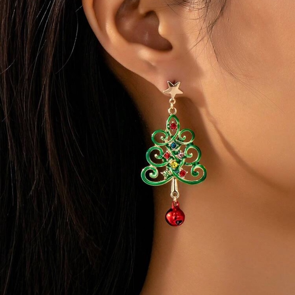 Festive Green and Red Christmas Tree Earrings